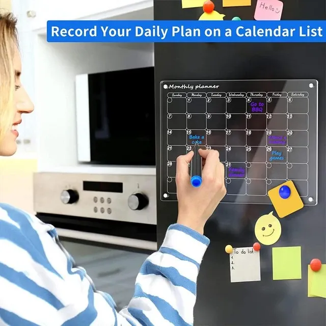 Magnetic Schedule Planner on fridge &ndash; organize your family life with a reusable planner board in a modern home kitchen setting